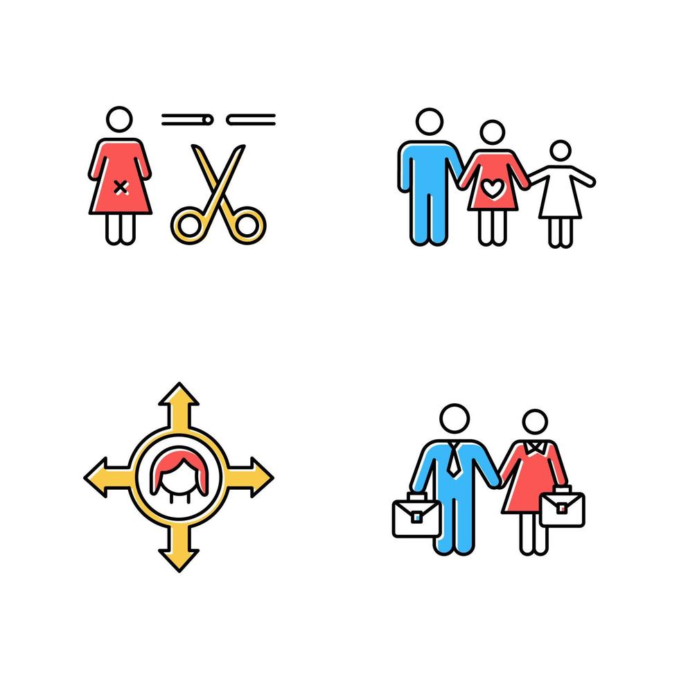 Gender equality color icons set vector