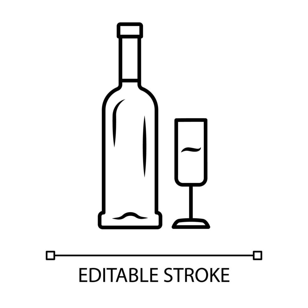 Botella abierta y copa de champán icono lineal vector