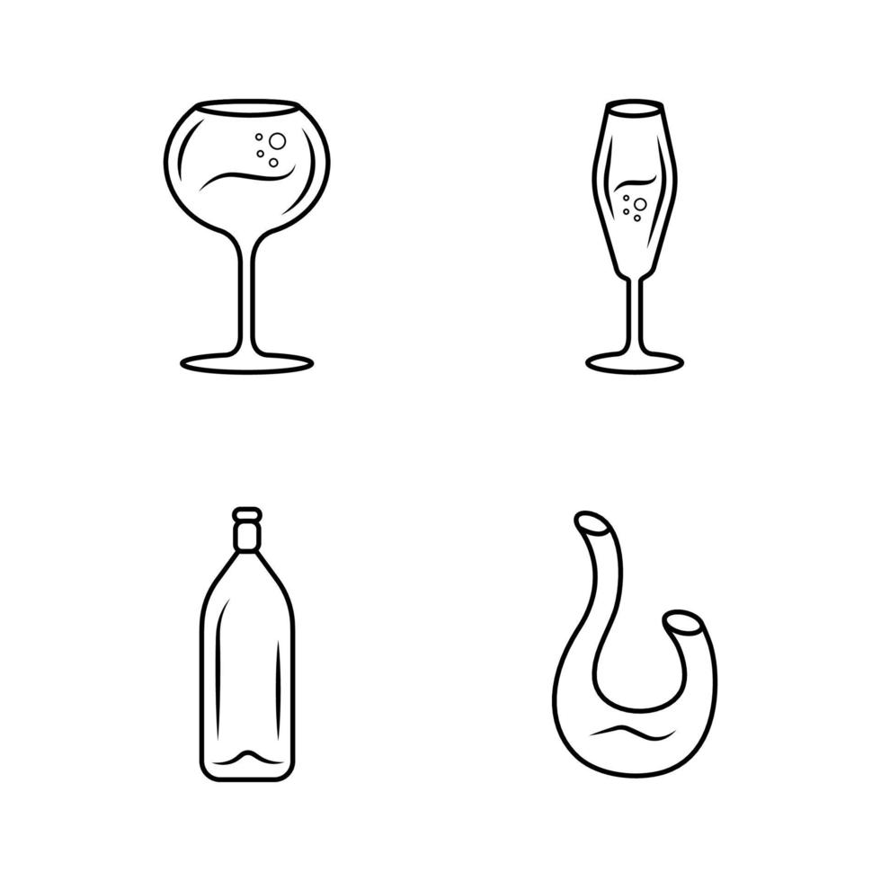 postre y vino espumoso conjunto de iconos lineales vector