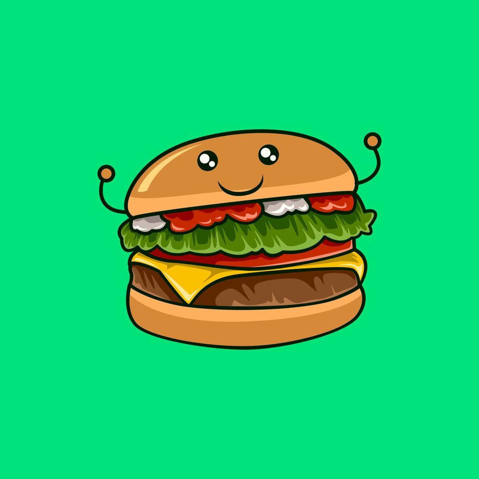 dibujos animados de kawaii de hamburguesa. perfecto para la ilustración del logotipo de la tienda de comida rápida vector