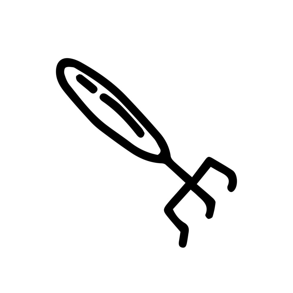 Hoe like fork. Hand drawn outline vector illustration in doodle style, isolated. Gardening element. Tools for working in the garden, on the farm.