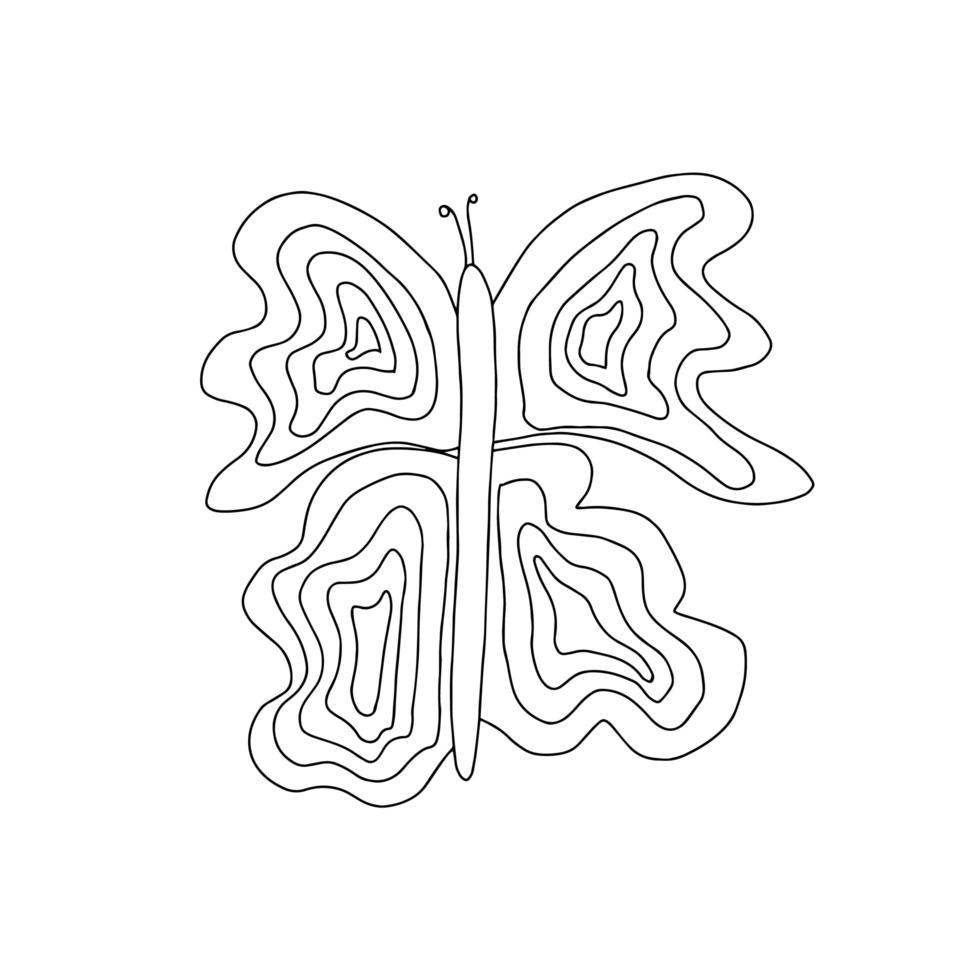 Ilustración de vector de mariposa blanco y negro dibujado a mano.