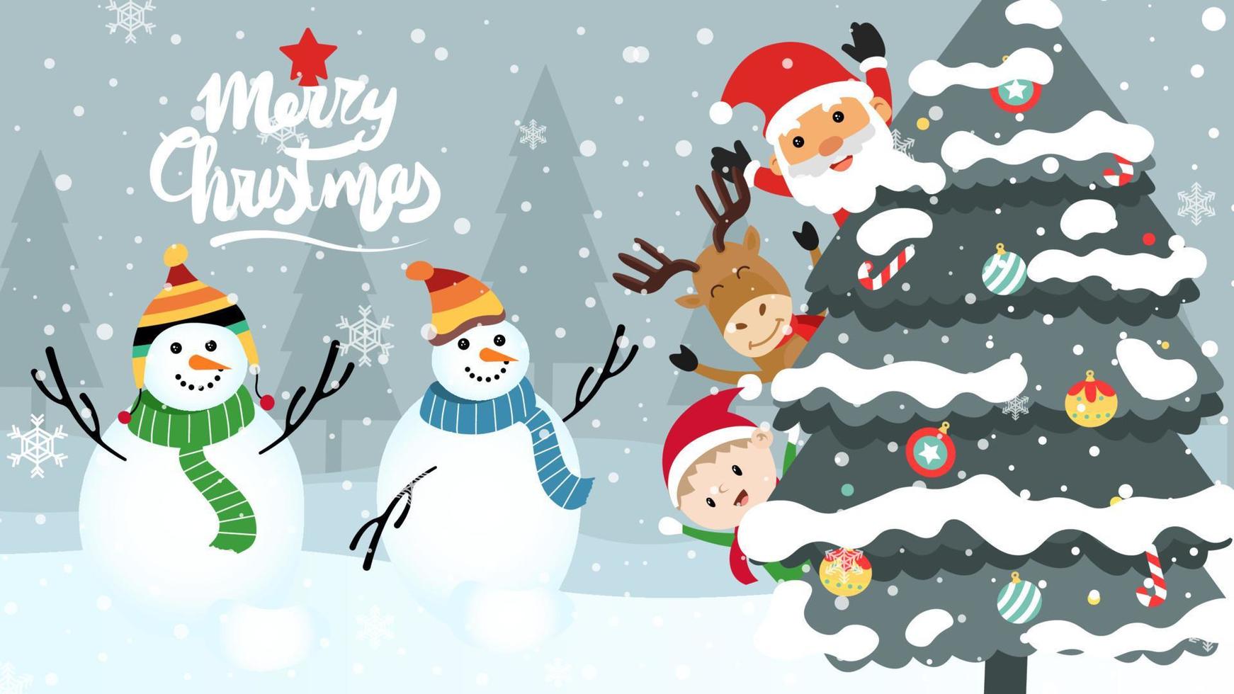 Merry Christmas cartoon cute illustration. vector