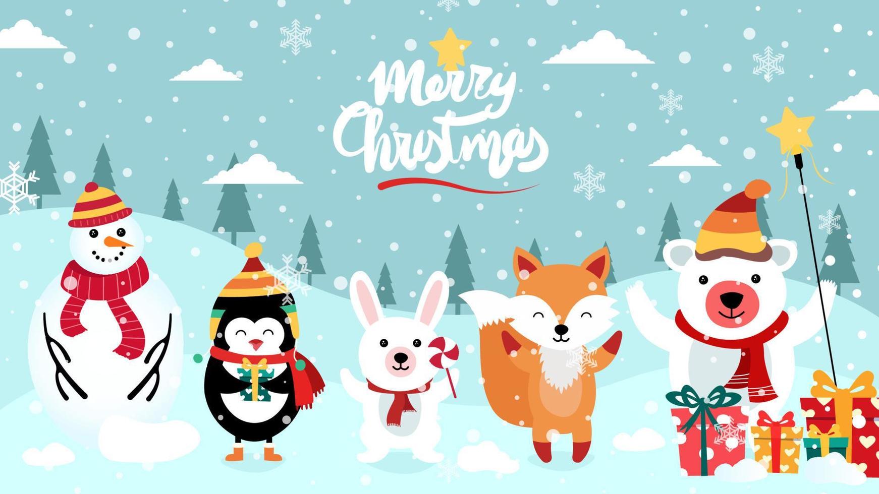 Merry Christmas cartoon cute illustration. vector