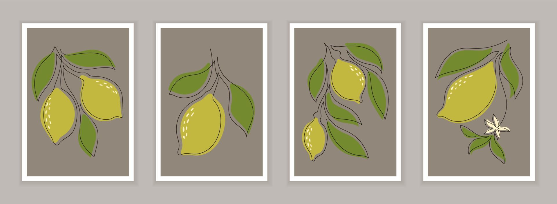 FOUR VECTOR POSTERS WITH LINE ART WITH LEMONS