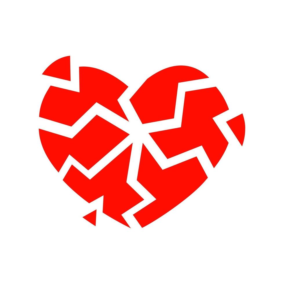 icono de corazón rojo agrietado aislado sobre fondo blanco. símbolo de angustia, divorcio, despedida, enfermedad del corazón, infarto vector