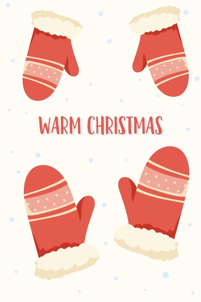 lindo cartel navideño con guantes y cálida navidad vector