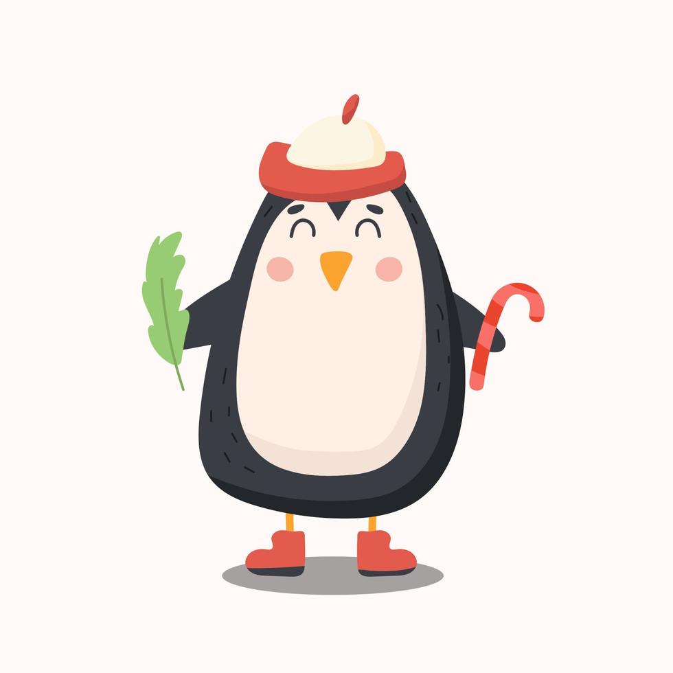 pingüino de navidad con regalos vector