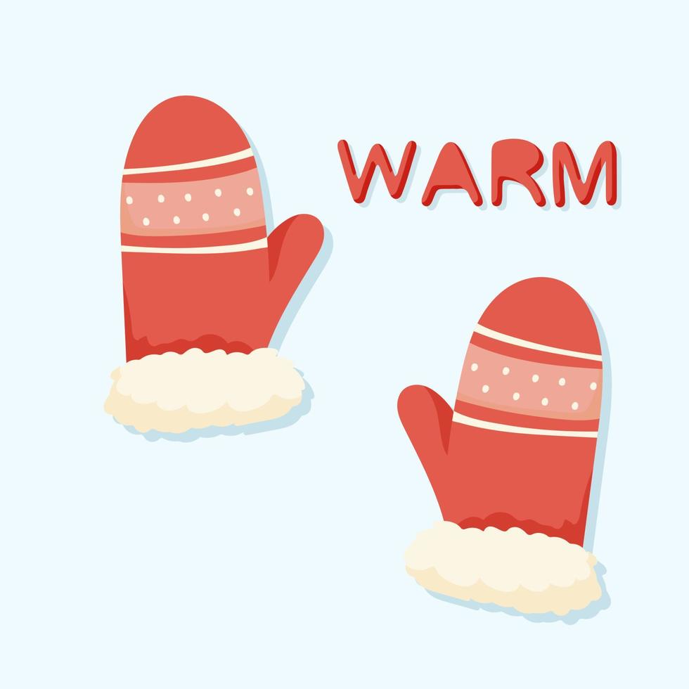 Cute mittens postcard with the inscription warm vector