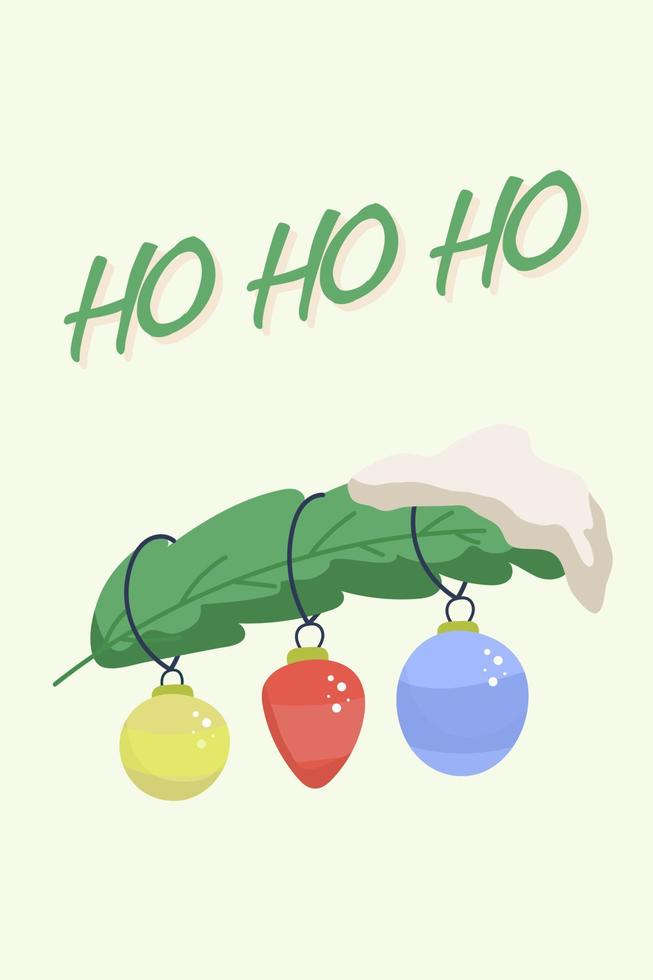 cute christmas poster with branch and toy balls vector