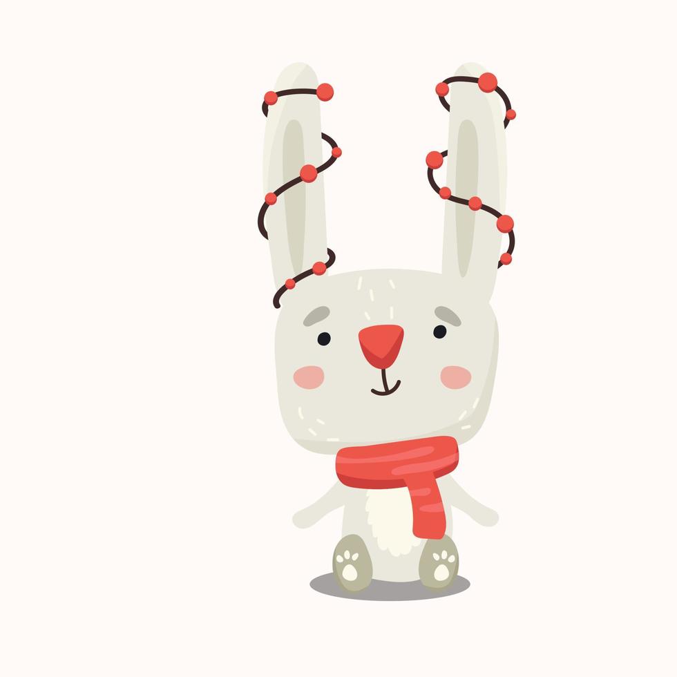christmas bunny with garland on ears vector