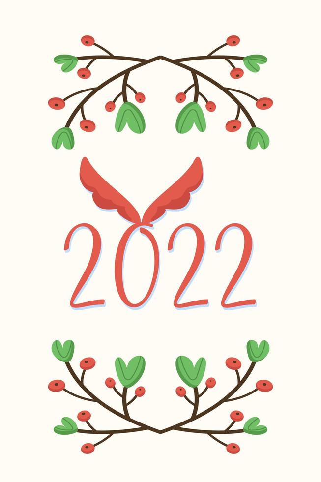 lindo cartel navideño con marco de ramas y 2022 vector