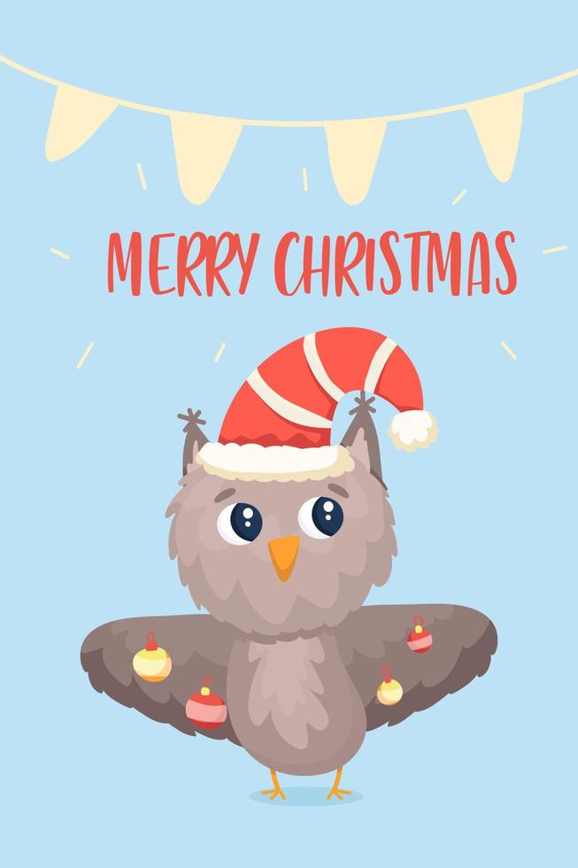 lindo cartel navideño con búho y frase feliz navidad vector