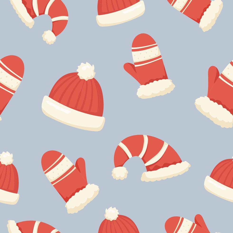 christmas seamless pattern with hat and mitten vector