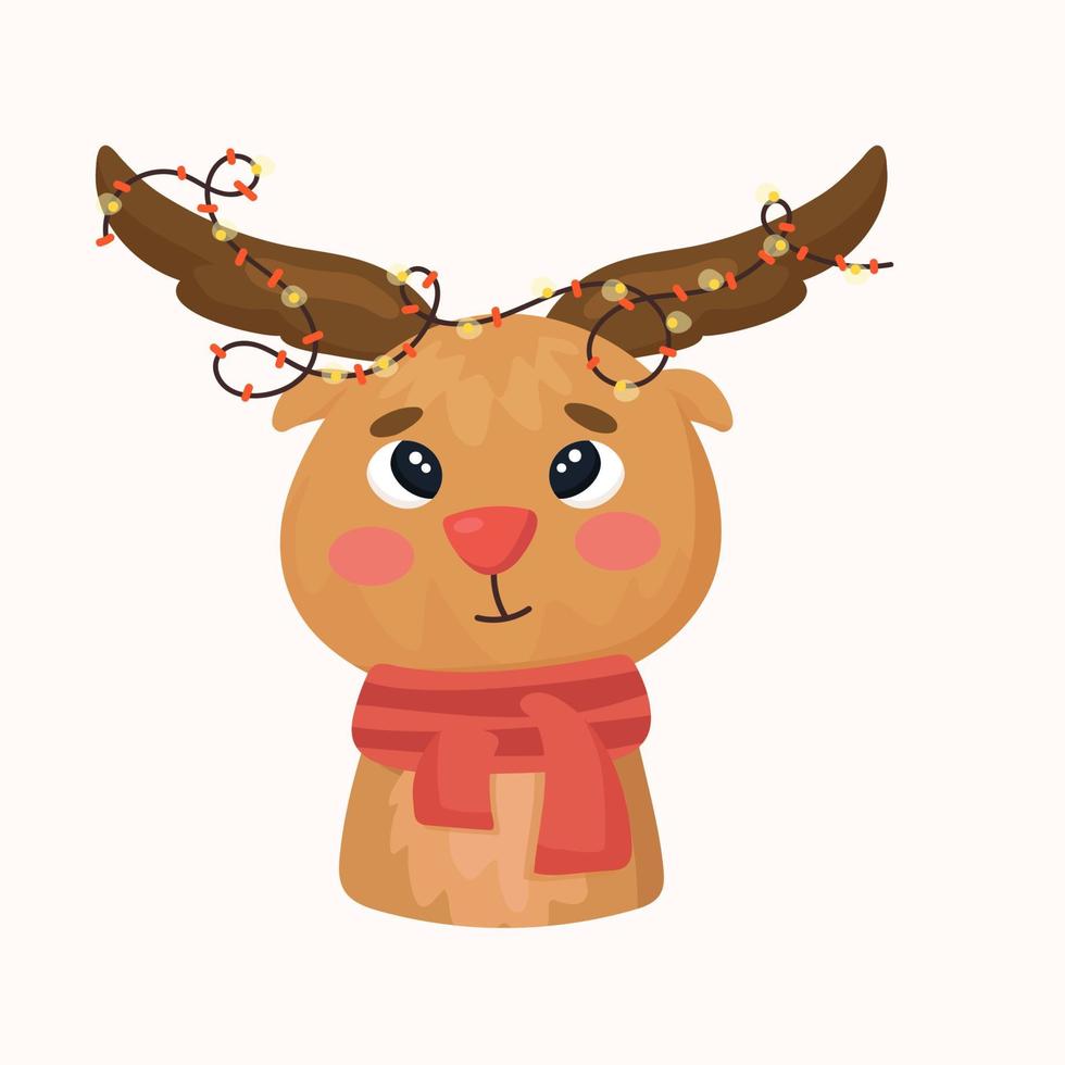 christmas deer with garland vector illustration