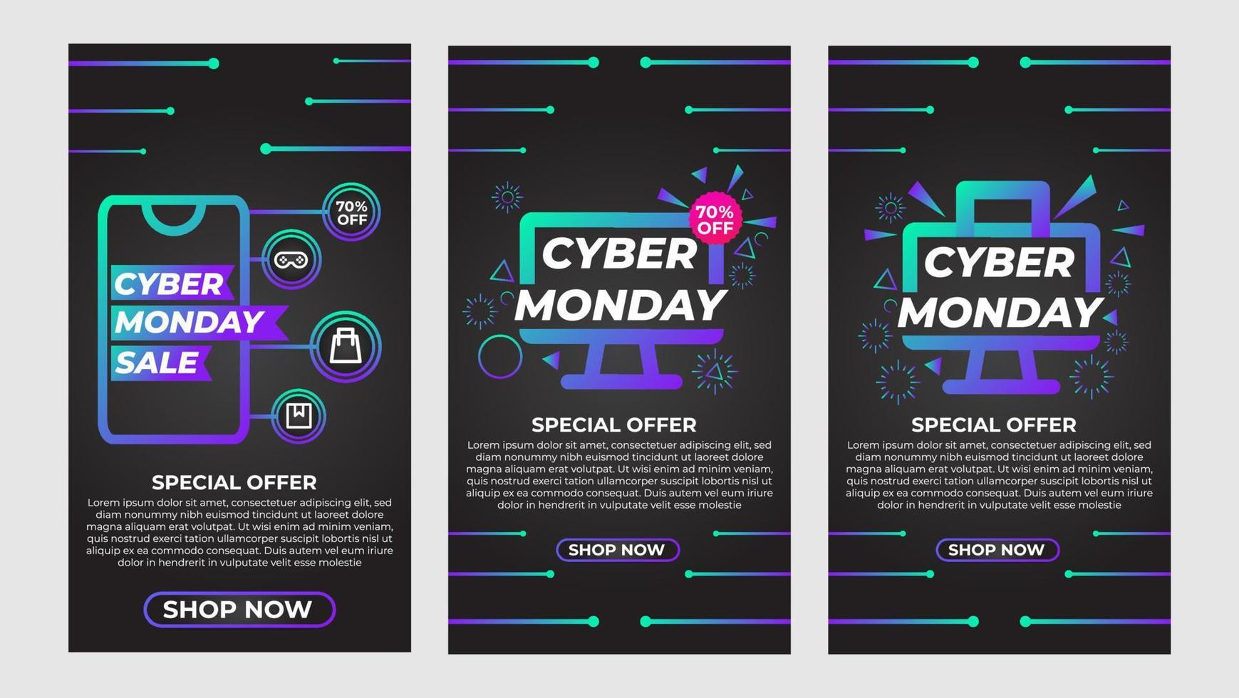 cyber monday social media stories promotion collection vector