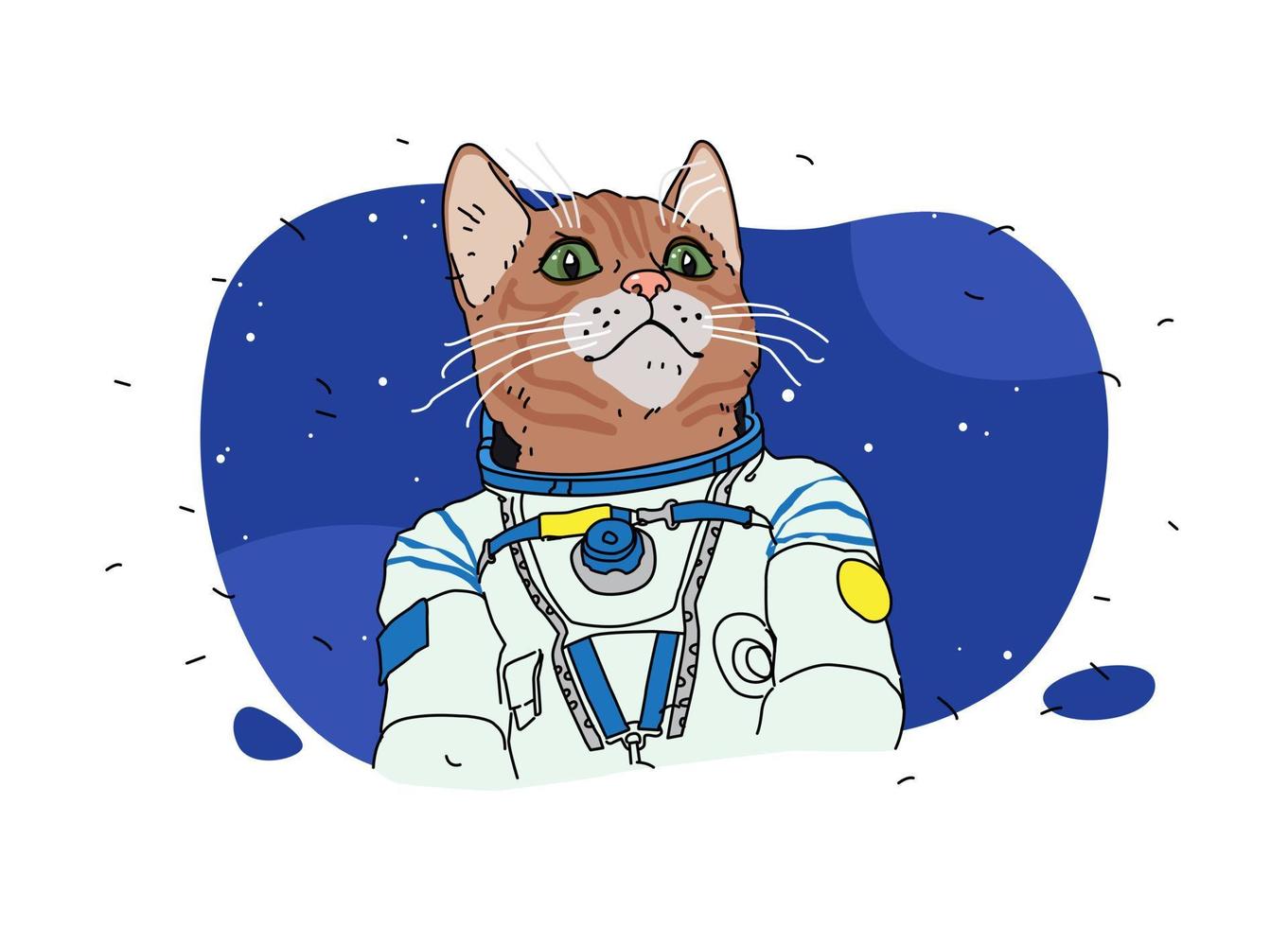 Illustrations of a cat astronaut. Vector. Pussy in space. Cartoon animal. vector