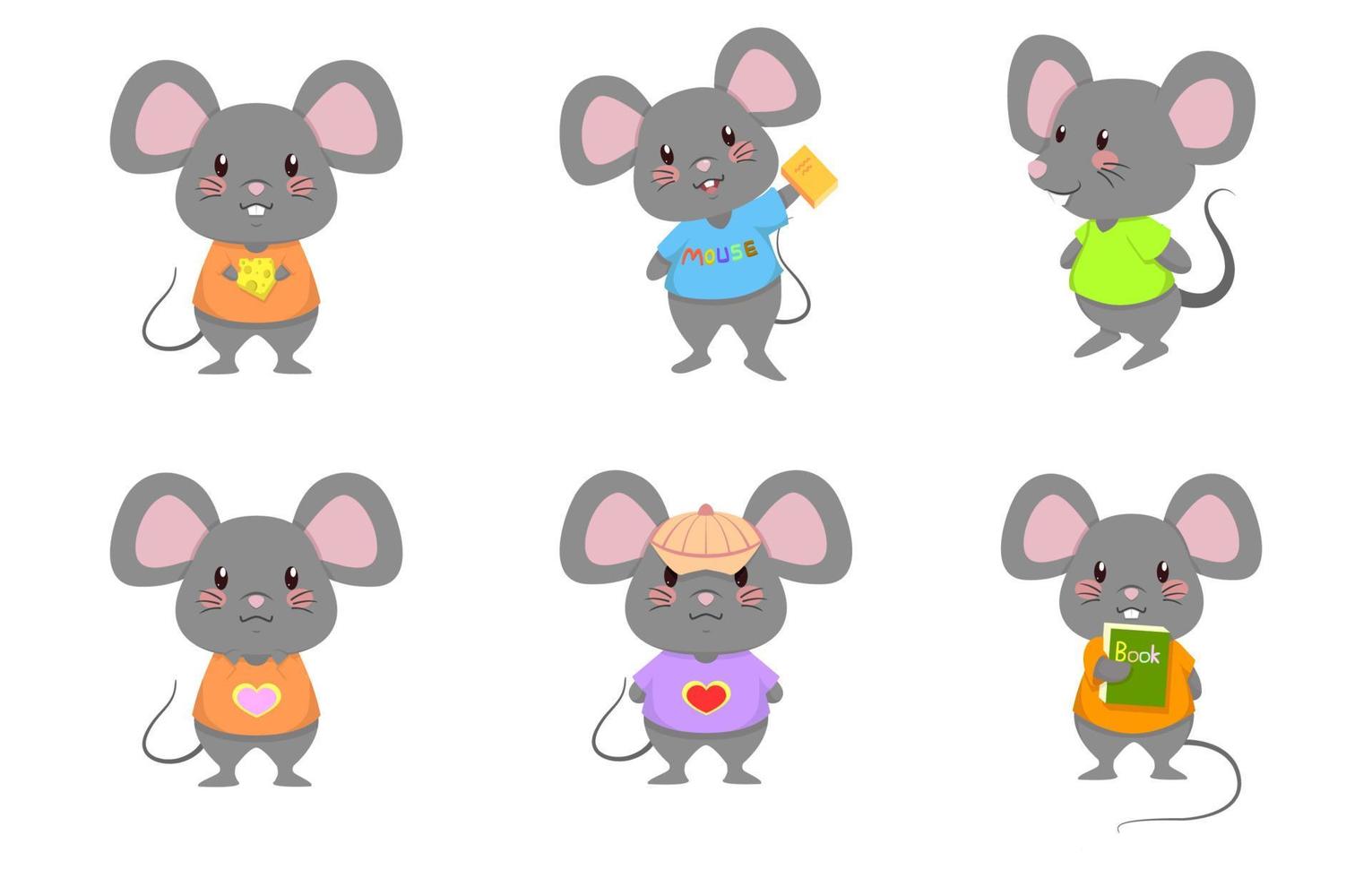 lindo ratón rata ratones de pie vector conjunto de dibujos animados