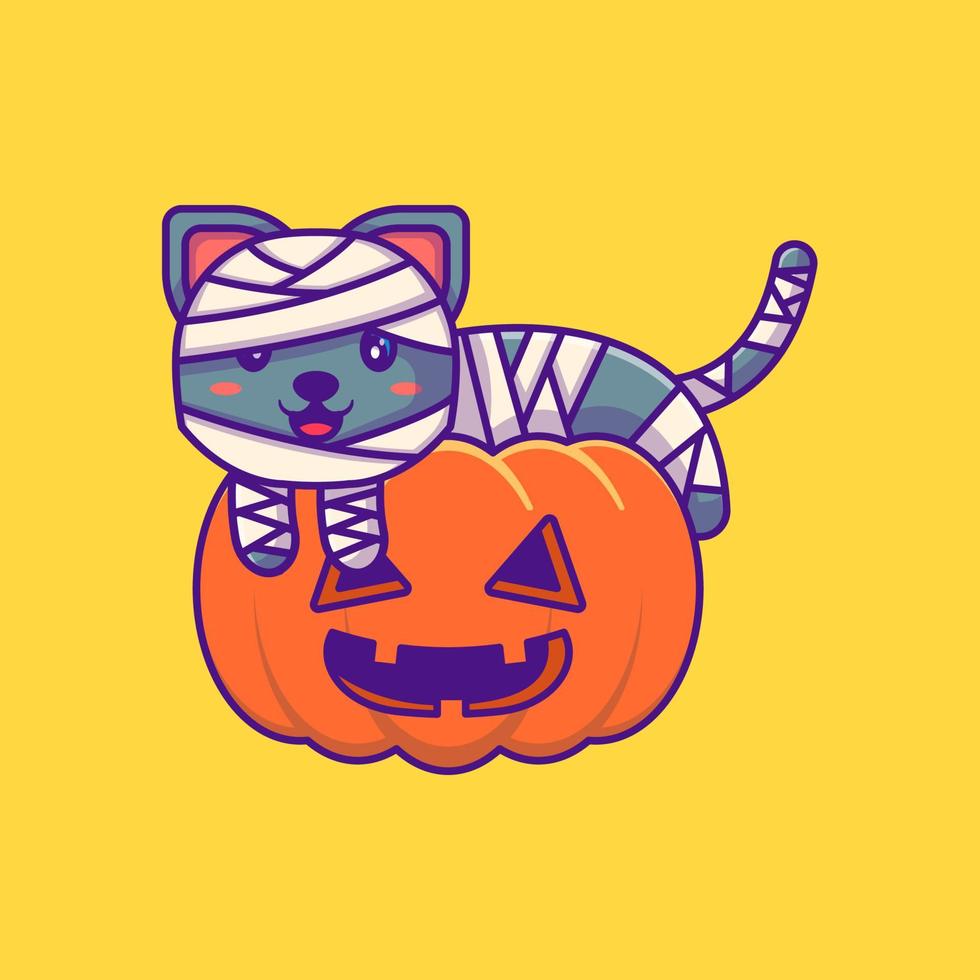 Cute mummy cat in pumpkin happy halloween with cartoon illustrations vector