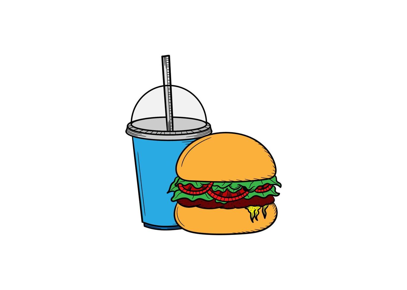 vector de ilustración de boceto dibujado a mano de comida chatarra de hamburguesa