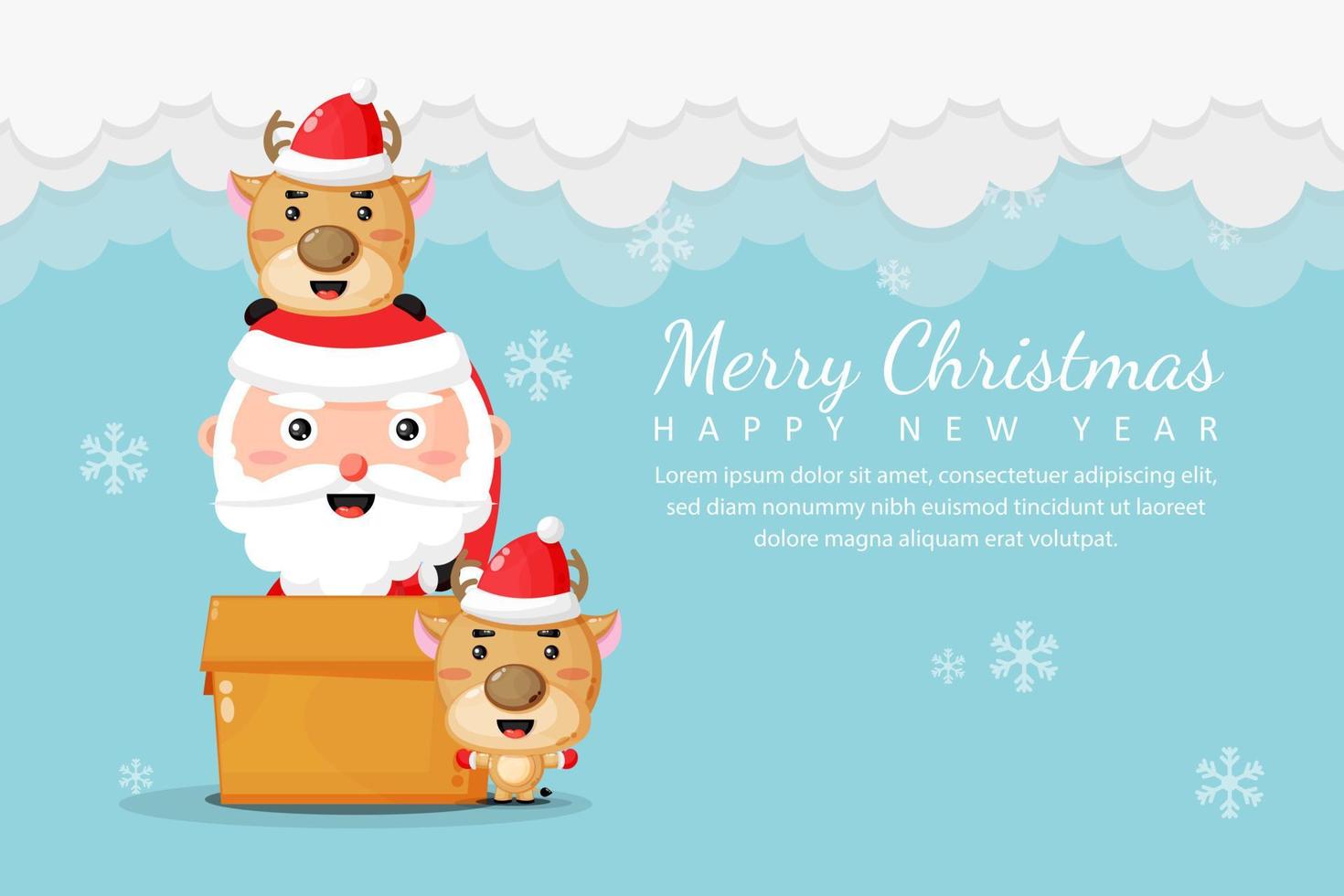 Merry christmas and happy new year with santa and deer vector