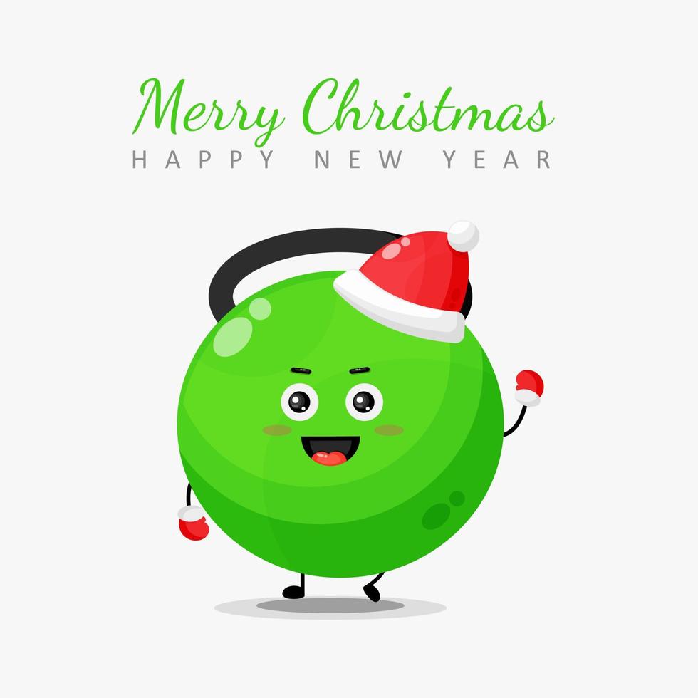 feliz navidad y próspero año nuevo tarjeta de felicitación con carácter fitness kettlebell vector