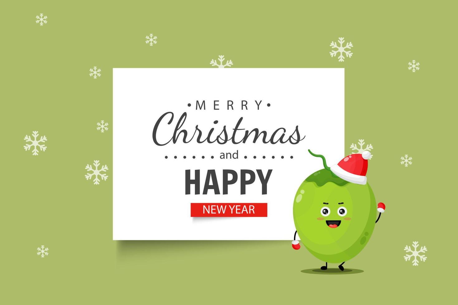 Cute coconut character wishes you a Merry Christmas and Happy New Year vector