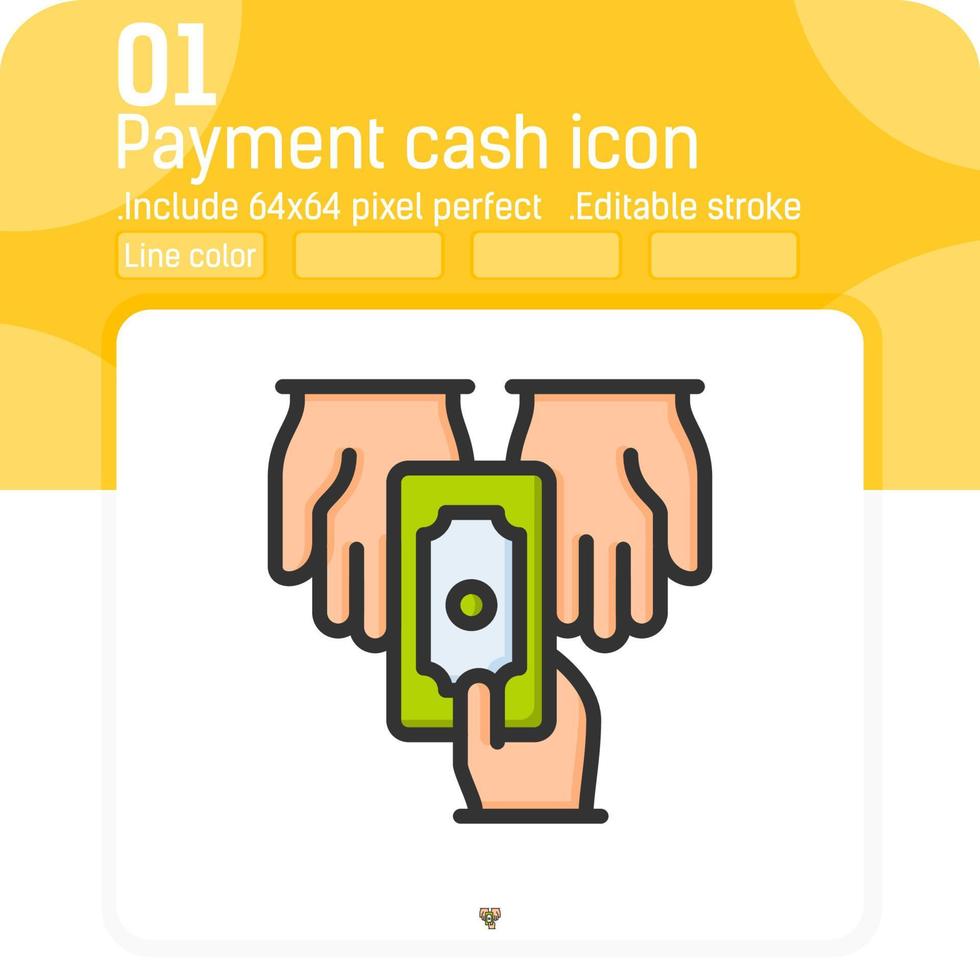 Payment cash hand vector icon with line color style isolated on white background. Graphics illustration element thin icon for ui, ux, web site design, business, logo, mobile apps and all project