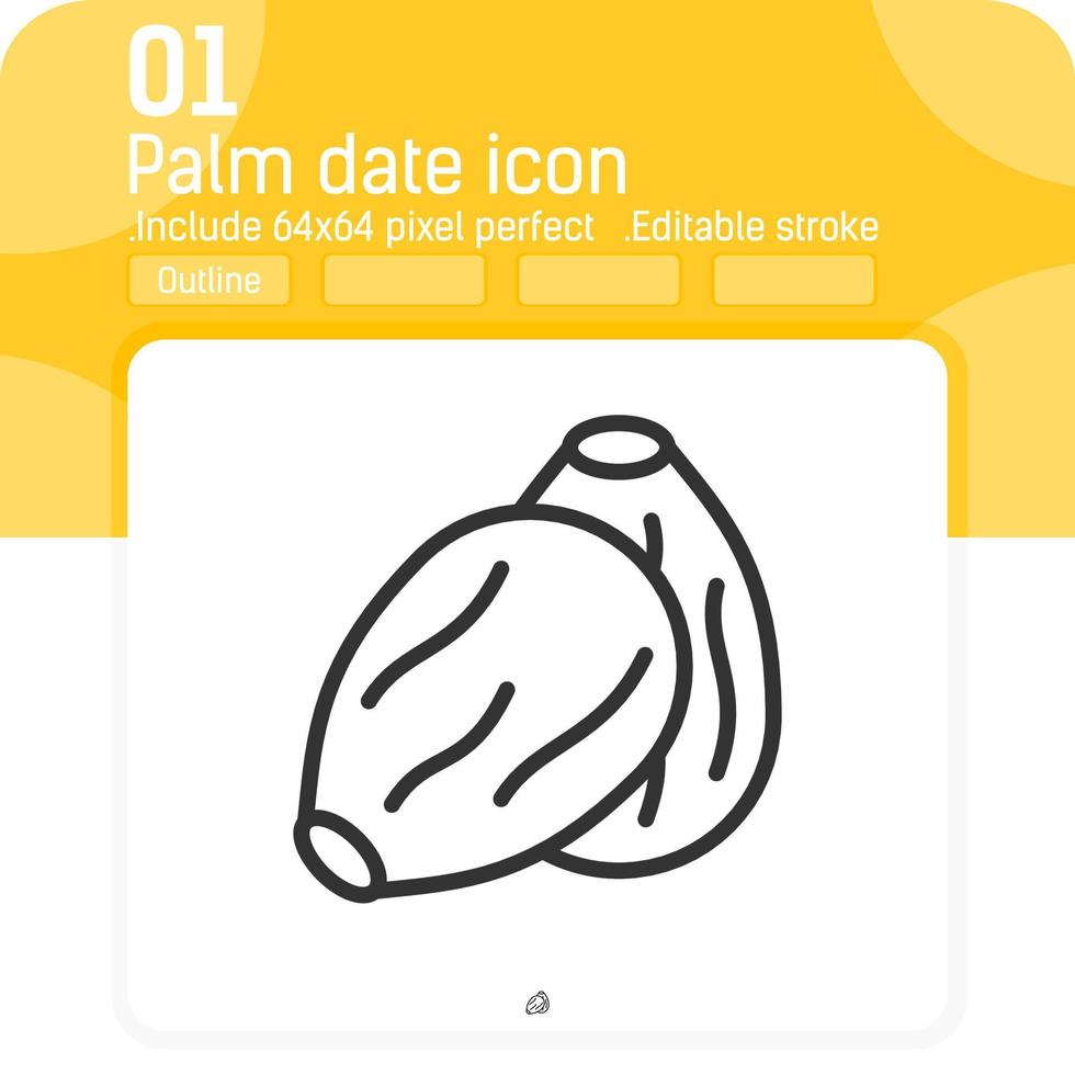 Palm date icon with high quality black outline style isolated on white background. Vector illustration element thin line sign symbol icon for ui, ux, website, fruit, logo, mobile apps and all project