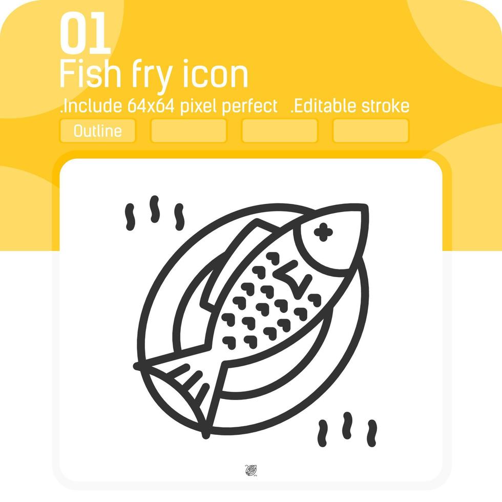 Fish fry icon with linear style isolated on white background. Vector illustration line style element thin sign symbol icon for ui, ux, web design, food, seafood, logo, mobile apps and all project