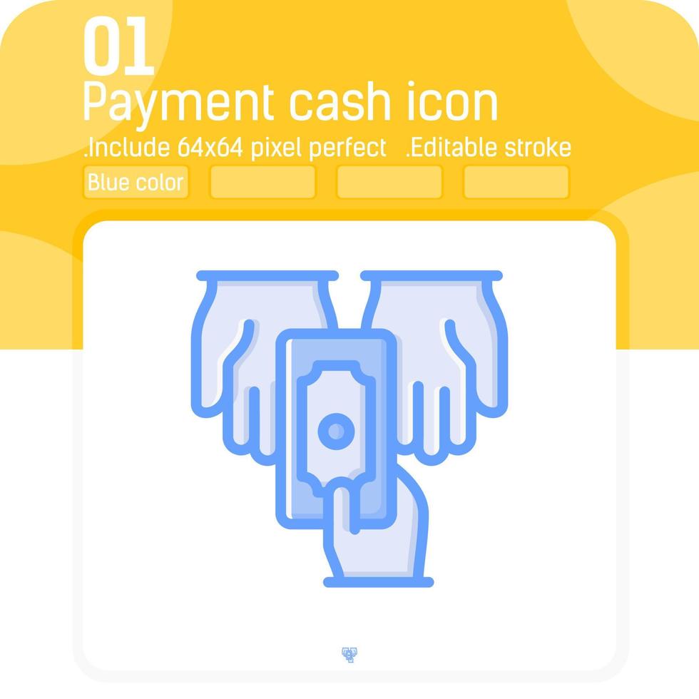 Payment cash hand vector icon with blue color style isolated on white background. Graphics illustration element thin icon for ui, ux, web site design, business, logo, mobile apps and all project