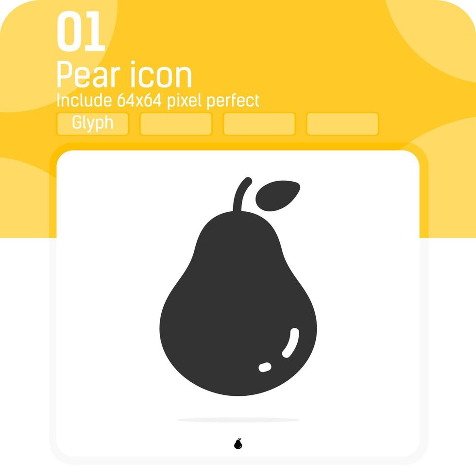 Pear icon with black silhouette style isolated on white background. Vector illustration fruit object sign symbol icon concept for web, ui, ux, website, food, mobile application and all project