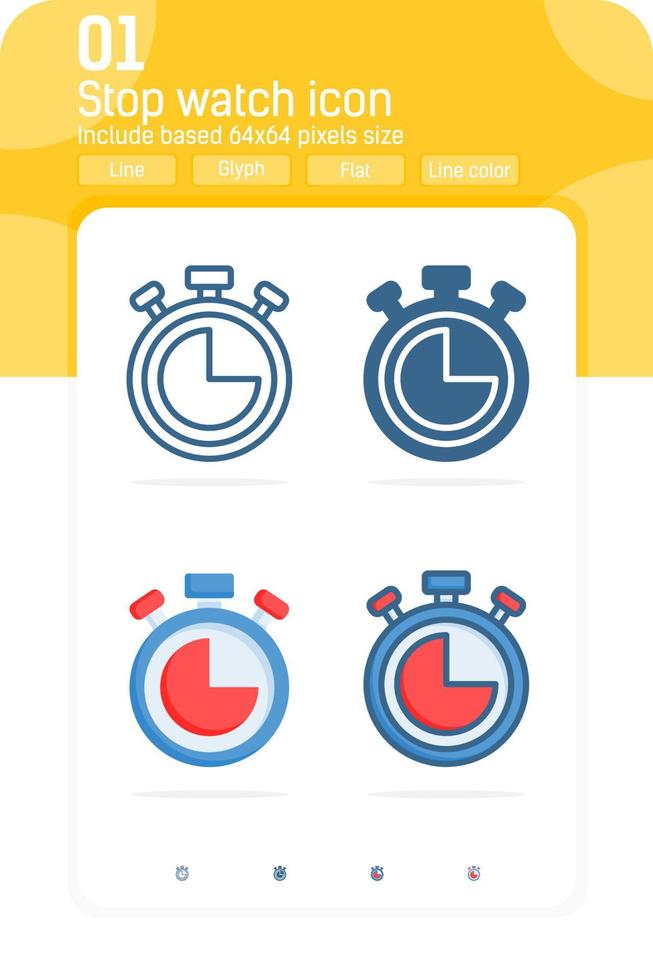 Timer, stop watch premium icon isolated on white background with multiple style. Vector illustration symbol icon design for web, logo, app, ui, ux. Include 64x64 pixel perfect. Editable size. EPS file