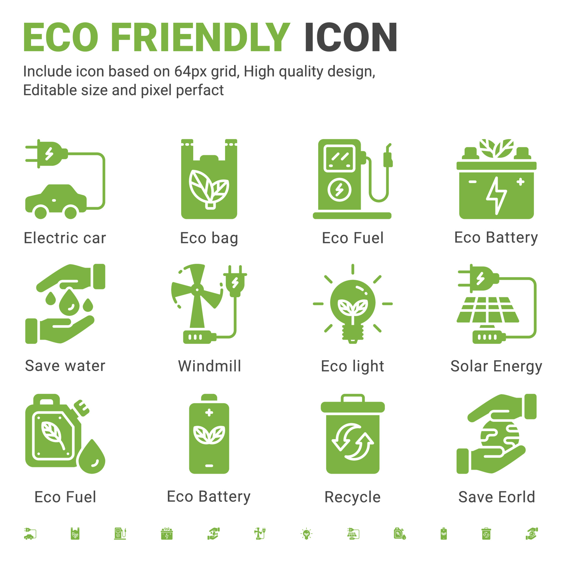 Eco icon set design flat style isolated on white background. Vector