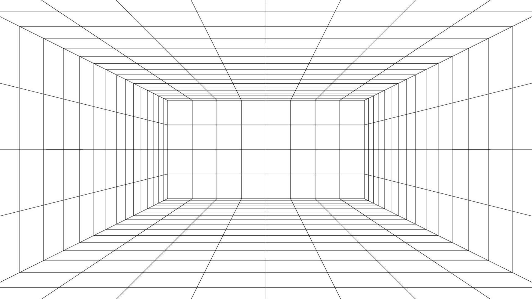 Empty futuristic digital box room white background with black grid space line color surface. Network cyber technology. banner, cover, terrain, sci-fi, wireframe, and related to background. vector