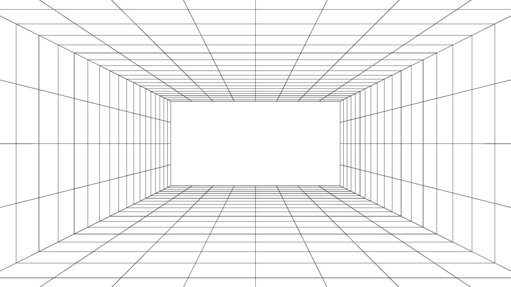 El espacio del pasillo digital futurista deja en blanco el fondo de color blanco con superficies de color de línea de espacio de cuadrícula negra. cibernético, tecnología, pancartas, portadas, terreno, ciencia ficción, marcos y antecedentes relacionados. vector