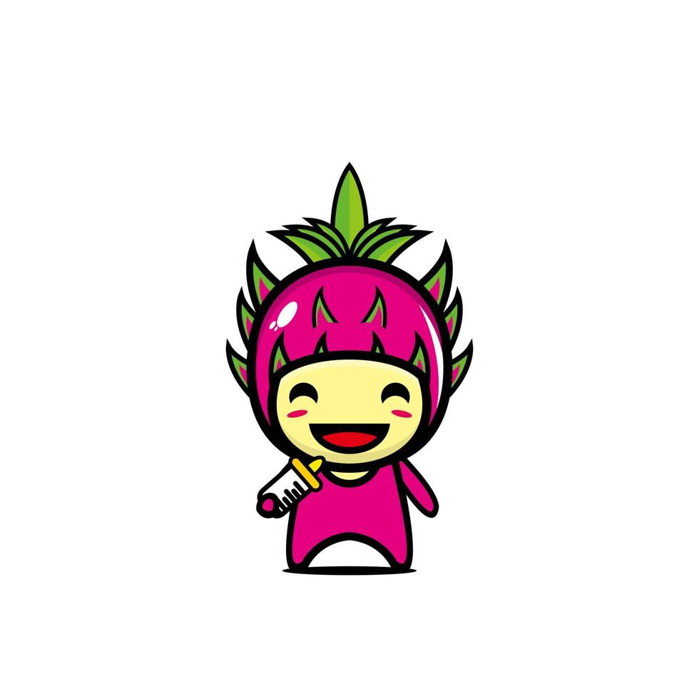 Cute dragon fruit cartoon character. Cartoon character illustration design simple flat style. Illustration on white background vector