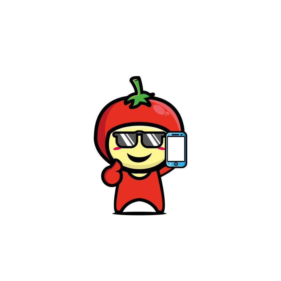 lindo personaje de dibujos animados de tomate. estilo plano simple del diseño de la ilustración del personaje de dibujos animados. ilustración sobre fondo blanco vector