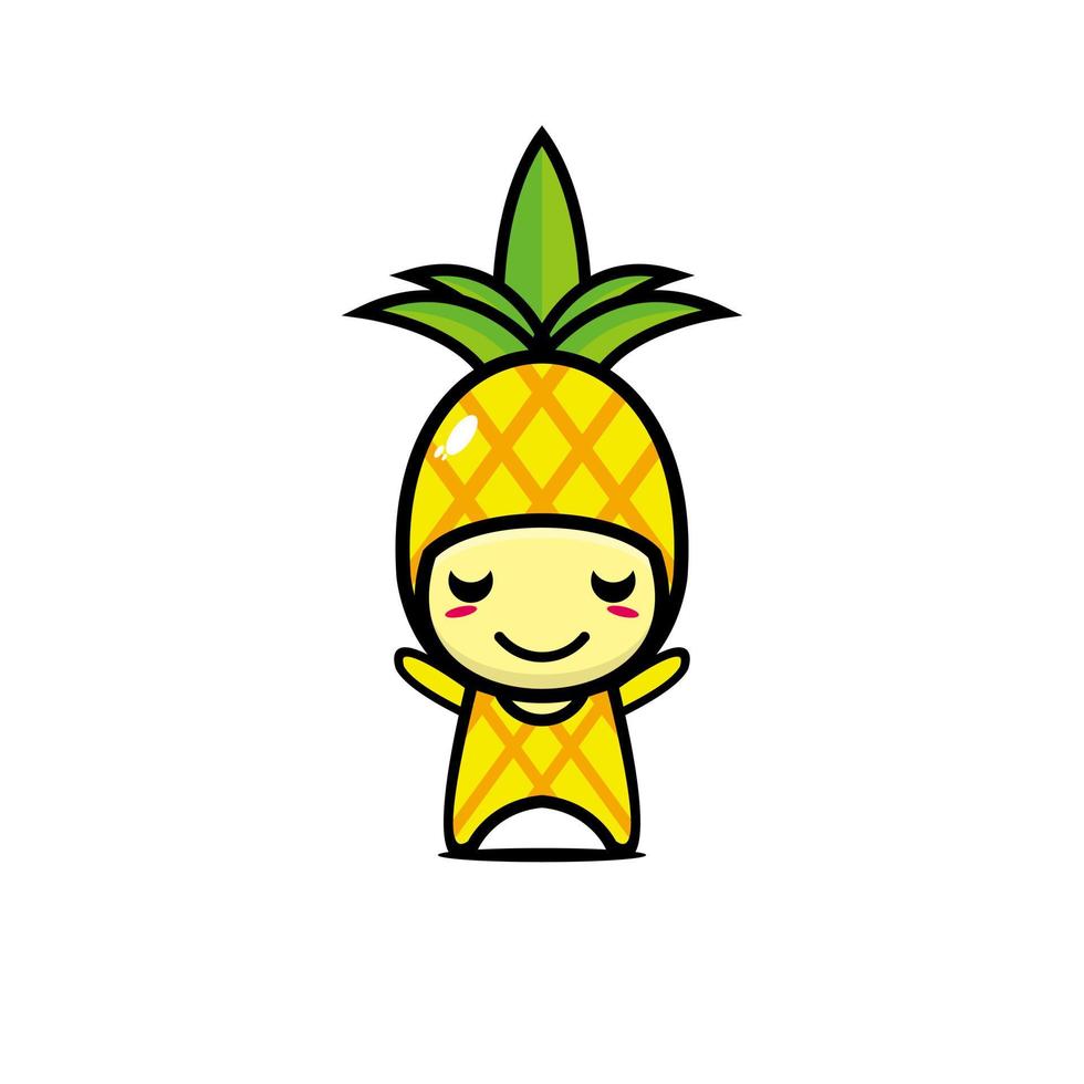 Cute pineapple cartoon character. Cartoon flat style kawaii character illustration design. Illustration on white background. pineapple fruit concept funny vector