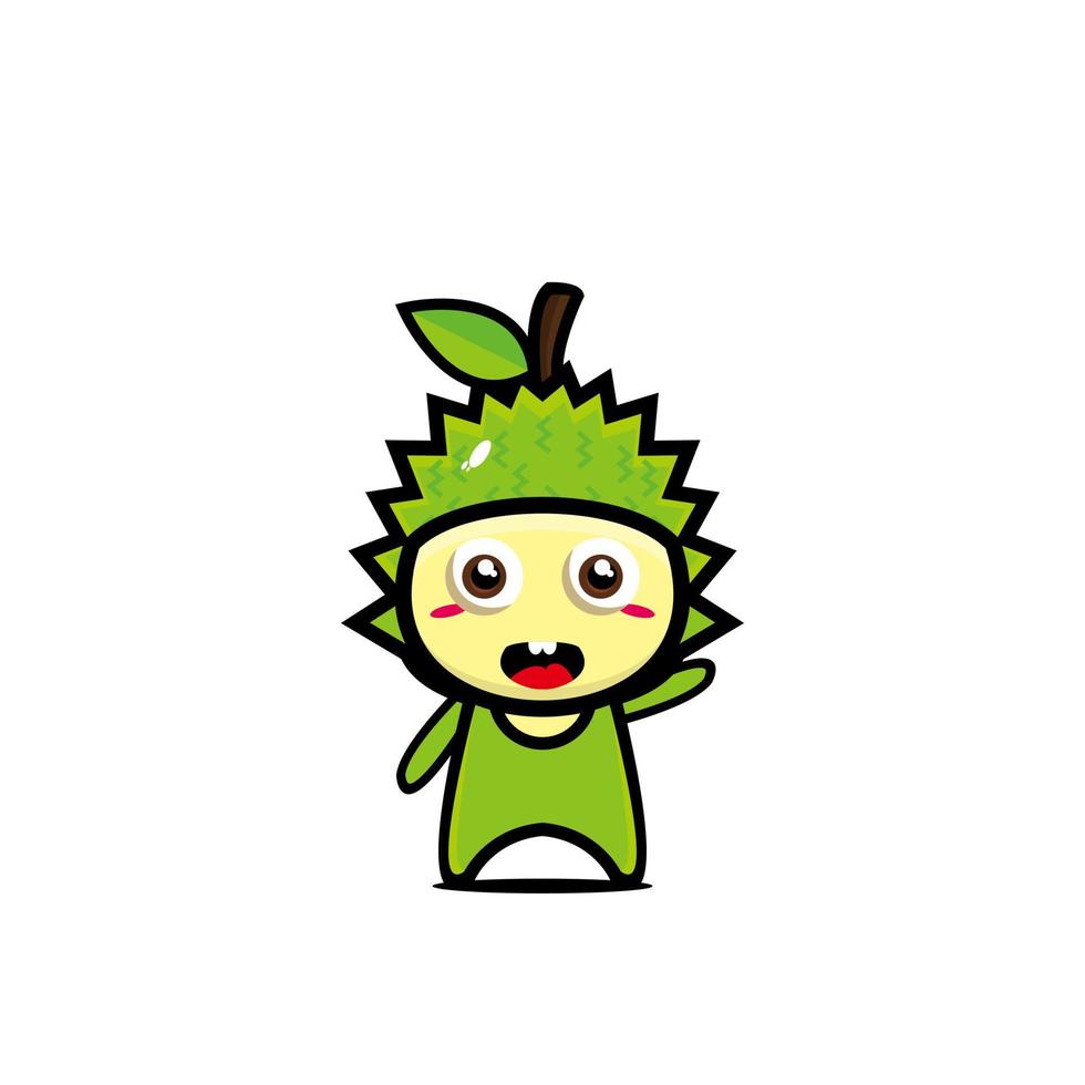 Cute dibujos animados de carácter sonriente durian. Vector ilustración de personaje de dibujos animados de estilo plano kawaii. aislado sobre fondo blanco