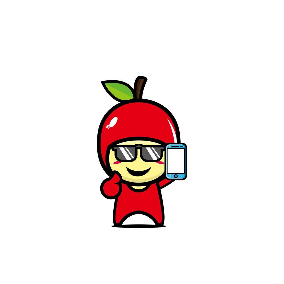 lindo personaje de manzana divertida sonriente. Diseño plano del ejemplo del carácter del kawaii de la historieta del estilo del vector. aislado sobre fondo blanco vector