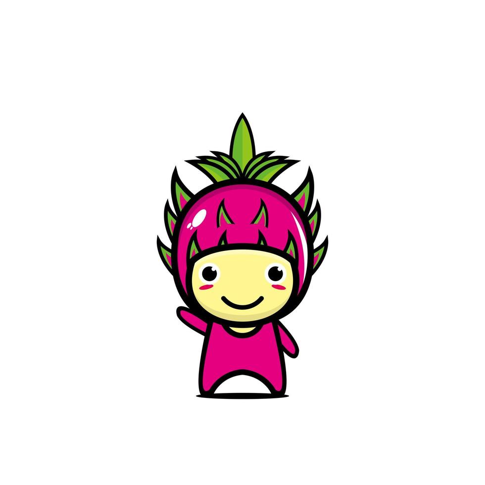 lindo personaje de dibujos animados de la fruta del dragón. estilo plano simple del diseño de la ilustración del personaje de dibujos animados. ilustración sobre fondo blanco vector