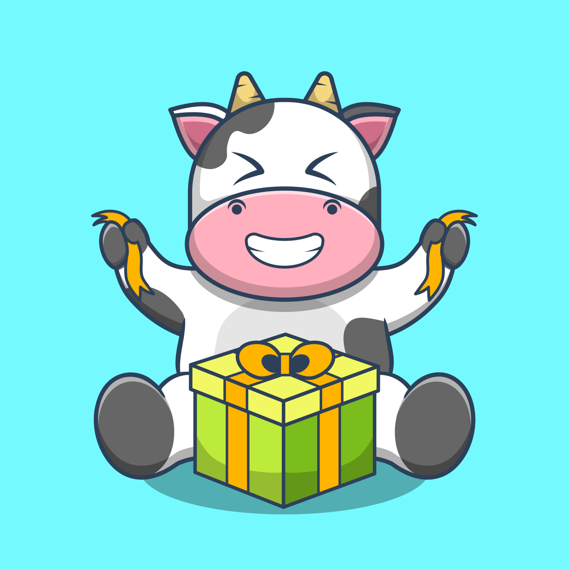 Happy Cow get a gift cartoon vector illustration. Birthday Themed Icon  Illustration. Cow Cartoon Flat Design Style. 3604375 Vector Art at Vecteezy