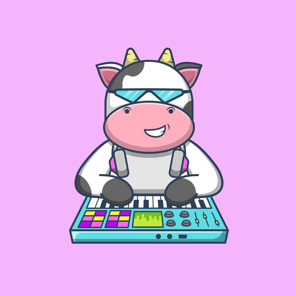 Cute Cow Playing MIDI Keyboard cartoon isolated vector. vector