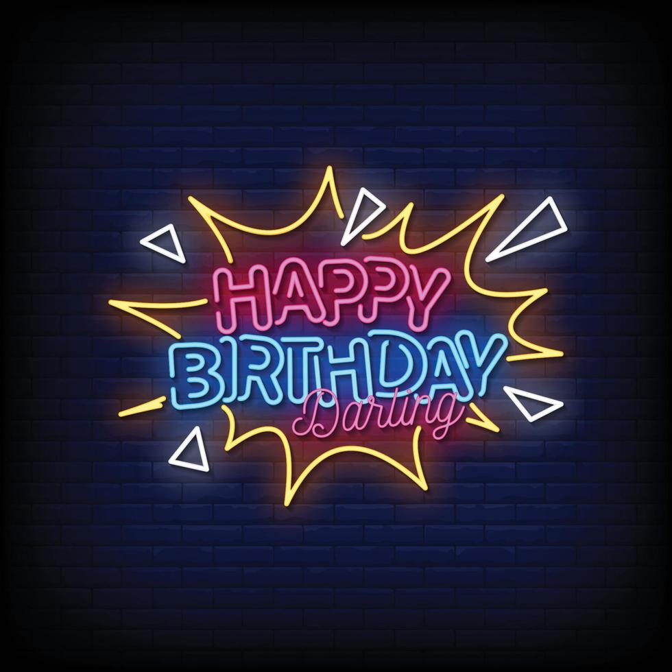 Happy Birthday Darling Neon Signs Style Text Vector