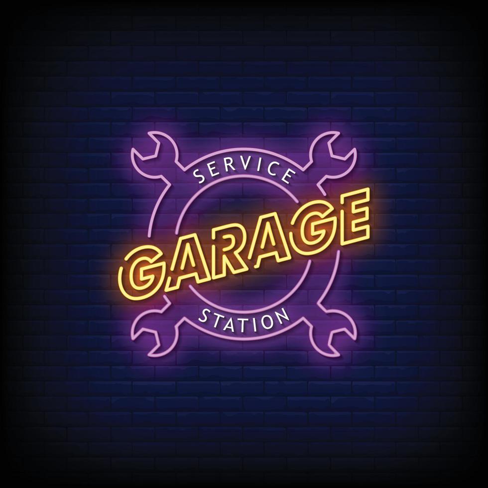 Garage Service Station Neon Signs Style Text Vector