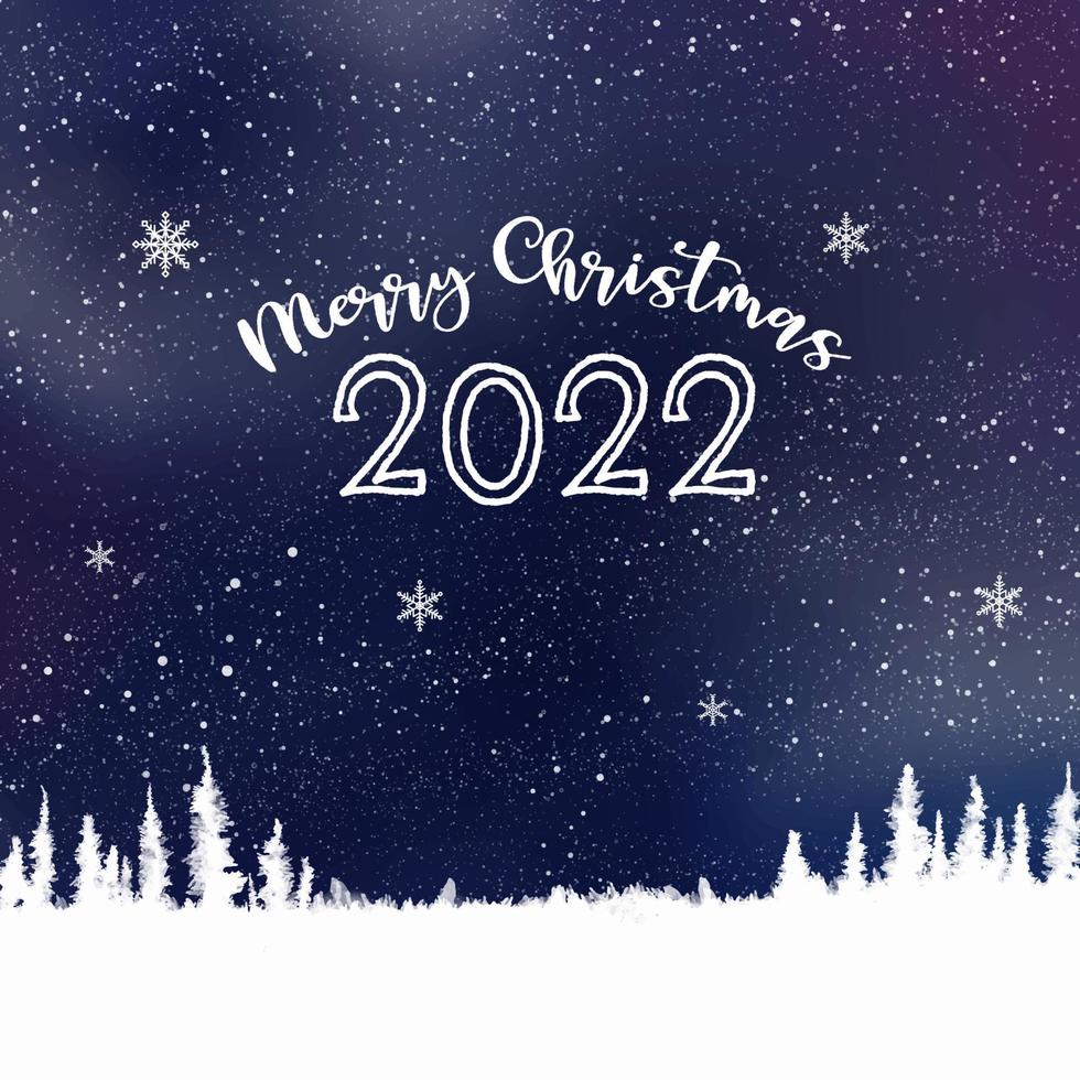 Background for a Merry Christmas greeting card with a pine tree copy space against a lovely night sky with snow. vector