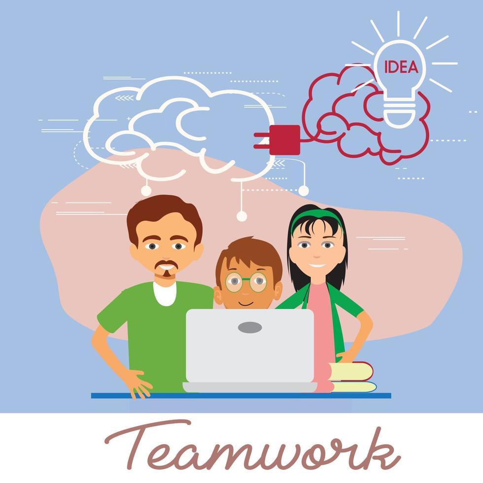 Brainstorming, research and development department. Team thinking and solving a problem vector