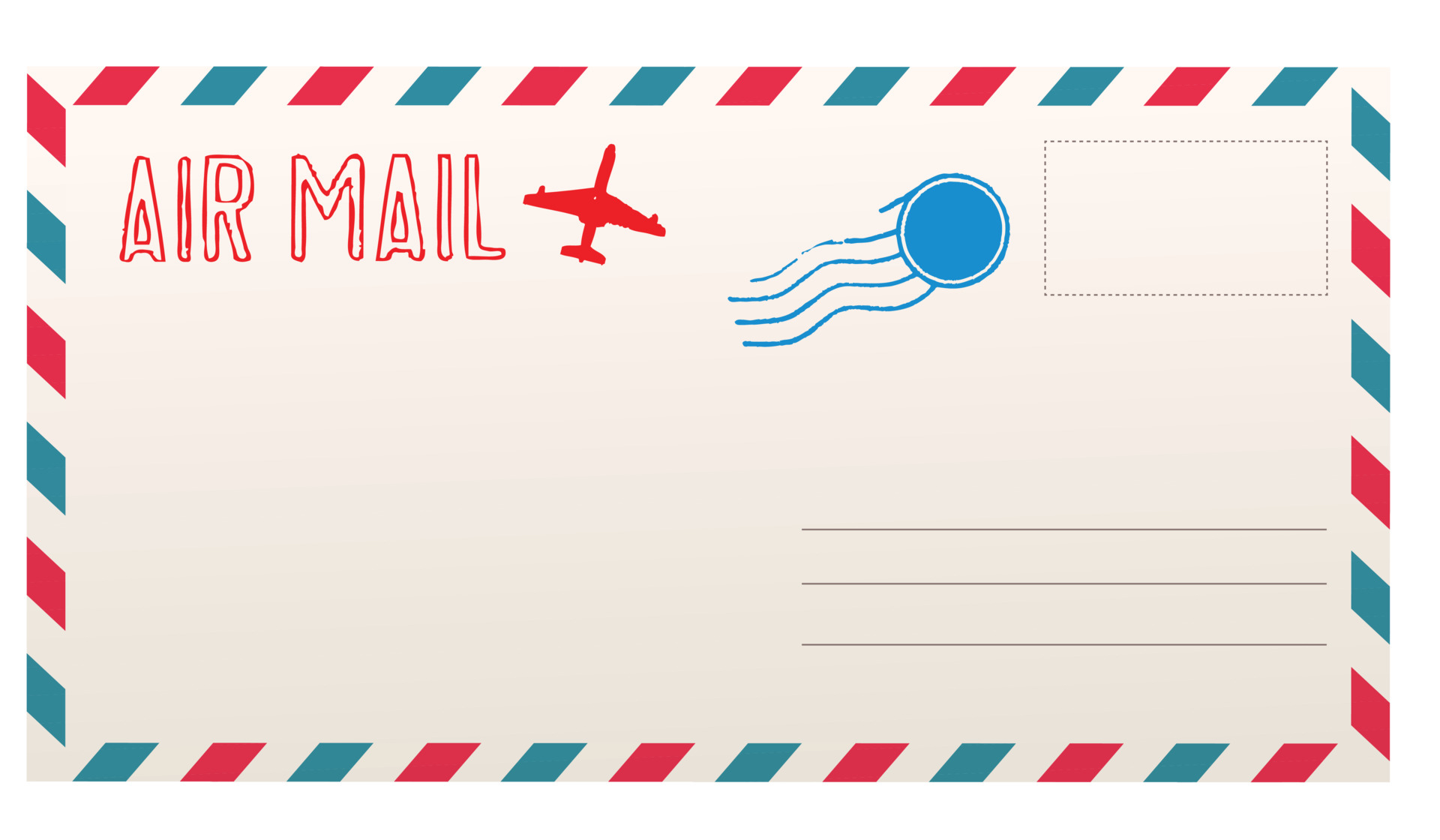 Air mail letter. Post stamp. Airmail frame postcard. Blue red stripes  pattern. Mockup template envelope. Vector illustration 16894213 Vector Art  at Vecteezy