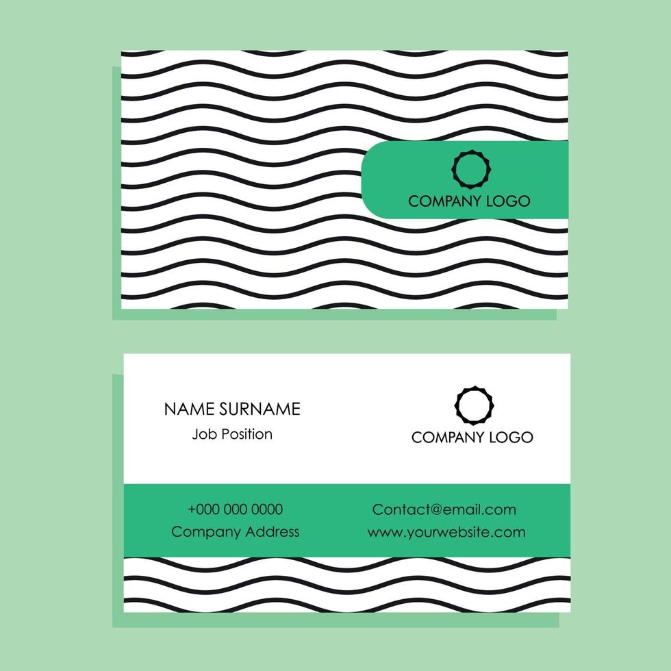 White business card with black waves and turquoise details vector